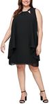 S.L. Fashions Women's Plus Size Sleeveless Cutout Dress with Pearl Neckline, Black, 16W