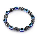 Punk Turkish Blue Evil Eye Necklace Bracelet Wristband Layer Weave Leather Maple Leaf Bangle Ethnic Jewelry for Women Men, Metal, Agate