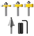 1/4 Inch Shank Rabbet Router Bit Set, 3 Pieces Carbide Tipped Rabbeting Router Bit with 6 Bearings Set, Interchangeable and Adjustable Bearing (Multiple Depths 1/8", 1/4", 5/16", 3/8", 7/16", 1/2")