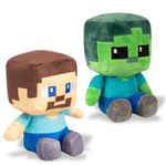 Fusked Minecraft Plushie Stuffed Doll Cuddly Collectable Mine Craft Soft Toy Gift Plush Toys Kids Soft Plush Toys Valentine's Day Christmas Birthday Game Character (Steave and Zombie)