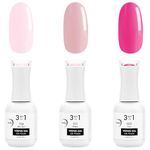 Looky 3-in-1 Gel Nail Polish 3 Pack, Pretty in Pink trio #104 Marilyne, #023 Kate, #055 Eva, Combined Base, Color, Top Coat, Salon Quality Manicure at Home DIY, Easy Application Nail Lacquer Enamel, Quick UV LED Curing, Long Lasting Color, 3 x 15ml