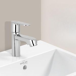 Benelave by Hindware Volga Pillar Tap for Bathroom | Cold Only Basin Faucet | Made of Brass | Mirror-Like Chrome Finish | Compact Design - Spout Length 8.5cm, Height 11cm | 7-Year Brand Warranty