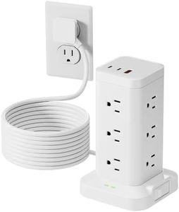 Tagzilo Power Strip Tower with Surge Protector 1800J, Fast Charging Tower PD20W USB-C Ports with 12 AC Outlets, Extension Cord for Home Office Dorm Room, 15ft, White
