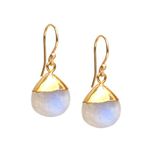 Gempires Moonstone Earrings, Pear shape Dangling Gemstone Earring, June Birthstone, New Beginning Jewelry, Everyday Party Wear, 14k Gold Electroplated, Gift for Mom Wife Girlfriend