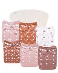 babygoal AWJ Cloth Diapers with Tummy Panel Pack of 12, 6 Diaper Cover with 6 Bamboo Inserts, Reusable for Baby Girls and Boys 6WJT01-IN