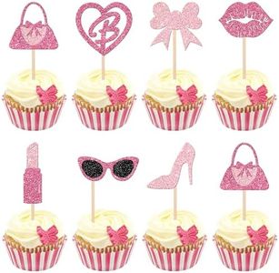 ZHUOWEISM 24 PCS Princess Cupcake Toppers Glitter High Heel Lipstick Red Lips Bow Tie Cupcake Picks for Girls Princess Theme Birthday Bridal Shower Party Cake Decorations Supplies