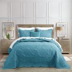 HZ & HY Oversized King Bedspread 128x120 Extra Wide - Paisley Pattern Quilt Set - Gorgeous & Elegant Style Bedding Coverlets, Reversible, Lightweight, 5 Piece, King/Cal King, Lagoon Blue