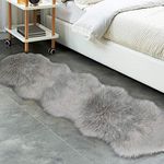 BORITAR Sheepskin Faux Area Rug, Sofa Cushion, Chair Cover Seat Pad, Super Soft Luxurious Plain Shaggy for Home Decorator Grey, 2 x 6 Feet