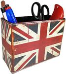 Vintage Pen Pencil Holder Cup - DreamsEden Retro Pattern Desk Organizer for Home Office Bedroom (Union Jack Flag Square)