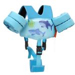 MoKo 13-20-30lbs Toddler Floaties Arm Floaties, Toddler Swim Vest Cartoon Swim Arm Band for Kids with Crotch Strap Pool Float Vests Sleeves Shoulder Straps Learn to Swim, Blue Shark