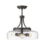 EAPUDUN Farmhouse Semi Flush Mount Ceiling Light Fixture, 3-Light Industrial Pendant Light in Oil Rubbed Bronze Finish with Clear Seeded Glass Shade, SMA1126-ORB
