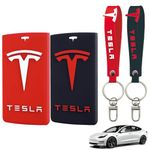 Teenpull for Tesla Key Card Holder, Tesla Key Card Holder Model 3, Model Y, Model X, Model S, Silicone Protector Cover with Key Chain for Tesla Accessories (Red and Black)