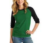 Decrum Green and Black Soft Cotton Baseball tee 3/4 Sleeve Womens Raglan Shirts | [40003036] Green & Black Raglan, 2XL