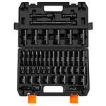 BOEN 1/2" Drive Impact Socket Set, 45 Piece Deep & Shallow Metric Socket Set 9mm to 32mm, Includes 6", 10" Extension Bars, Universal Joint, Adapter, 6 Point Design, Cr-V Steel, Meets ANSI Standards