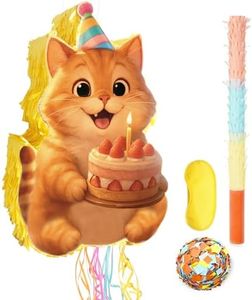 Cute Cat Piñata - Unicorn Cat Pull String Pinata with Blindfold, Bat and Confetti for Kitten Themed Birthday Party Decorations, 16.1 Inch