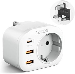 LENCENT Adaptador Enchufe UK/Reino Unido, Adaptador Inglaterra Viaje con Carga Rápida QC3.0+PD20W, Europa España Portugal 2-Pin a 3-Pin RU para Escocia, Irlanda, Gales, Maldivas, Gran Bretaña, Tipo G