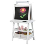 Maxmass 3 in 1 Kids Art Easel, Double-Sided Whiteboard & Chalkboard with Paper Roll, Art Drawing Board Stand for Nursery and Baby Toddler Junior Bedrooms (White)