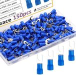 smseace 150pcs #10(M5) Fork terminals Blue U-Type Insulated Fork Connector Electrical Crimp Terminal AWG16-14 Forks Spade connectors Pack in Box SV2-5