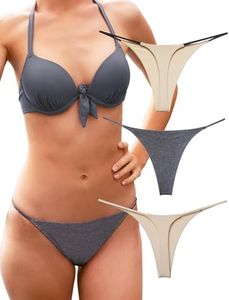 KUKU PANDA Cotton Thongs for Women Sexy Seamless Woman G String Panties 3 Pack Set (Grey & Bare, Large)