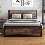 King Size Bed Frame with Wooden Headboard,No Box Spring Needed, Heavy Duty Metal Bed,Strong Slat Support, Mattress Foundation,Twin XL/Queen/King (King )