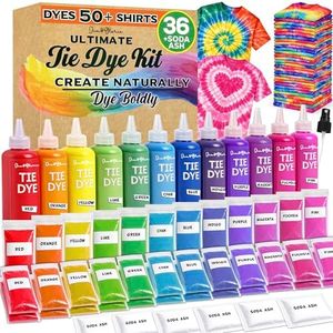 Jim&Gloria Tie Dye Kit for Kids & Adults 36 Tiedye Powder 12 Larger Bottles Fabric Dyes for Clothing Permanent with Soda Ash for Tie Dye Kits for Large Groups Paint Party Summer Activities DIY Crafts