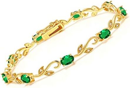 Gem Stone King 18K Yellow Gold Plated Silver Simulated Emerald Diamond Greek Vine 7 Inch Tennis Bracelet For Women, Metal Gemstone, Created Emerald Diamond