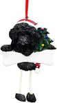 Labradoodle Ornament Black with Unique Dangling Legs Hand Painted and Easily Personalized Christmas Ornament