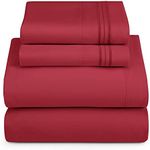 Hearth & Harbor Full XL Size Sheets - 4 Piece Bed Sheet Set, Hotel Luxury Double Brushed Bed Sheets - Extra Soft Bedding Sheets & Pillowcases, Full XL, Burgundy