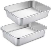 TeamFar Lasagna Pan, 2 PCS Brownie Pan Rectangular Cake Pan Deep Lasagna Pan Stainless Steel for Baking Roasting, 12.75’’×10’’×3.2’’, Deep Dish & Heavy Duty, Sturdy & Dishwasher Safe