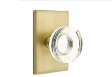 Emtek Passage Set, Modern Rectangle Rosette, Modern Disc Crystal Knob (Satin Brass)