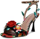 Betsey Johnson Women's Karra Heeled Sandal, Black Rose Multi, 8