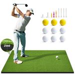 OYN Golf Hitting Mat, 5x4ft Artificial Golf Turf Practice Mat for Outdoor & Indoor Training, Thicken Golf Hitting Training Matt with 9 Golf Balls 9 Golf Tee for Backyard