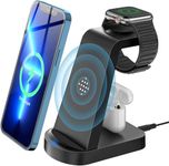 3 in 1 Wireless Charging Station KOOPAO Fast Portable Wireless Charger Dock Stand Multiple Devices Compatible with iPhone 14/12/13/11 Pro Max/X/XS/XR/8/8 Plus, iWatch and iPods Series with Adapter