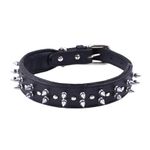 ADIL's Adjustable Spike Studded Dog Collars, Durable Leather Spike Pet Collars For Small Medium & Large Breeds, Strong Metal D-Right & Buckle, Size: M, Black,24 cm,W_12 cm