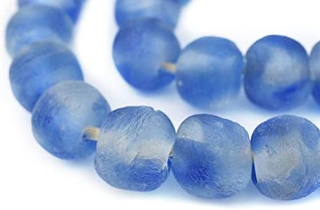 Jumbo Recycled Glass Beads, 21–25mm – African Sea Glass for Wall Hangings, Coffee Table Decor, Shelf Styling, and Home Accents – (Blue Swirl) – The Bead Chest