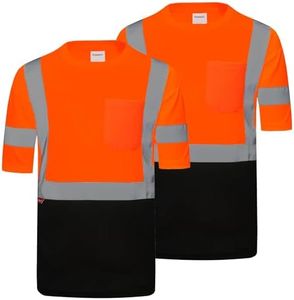 ProtectX High Visibility Shirts Short Sleeve Reflective Hi Vis Safety Shirts for Men Class 2 Construction Shirts 2 Pack Orange Short Medium