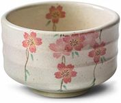 aprikalife - Traditional Japanese Matcha Tea Bowl, Handcrafted Ceramic, Tea Ceremony Cup, White Glaze with Shidare-Sakura Weeping Cherry Blossoms