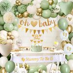 Baby Shower Decorations Boy Girls, Baby Shower Balloons Green Gold, Baby Shower Garland Banner Cake Topper, Mummy To Be Sash for Baby Shower Party Neutral Jungle, Gender Reveal Party Decorations