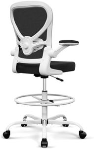 Alolo Drafting Chair Ergonomic Office Chair with Foot Rest,Big and Tall Executive Office Chair for Standing Desk Comfy and Counter Height with Lumbar Support,Flip-up Armrests for Home Office,White