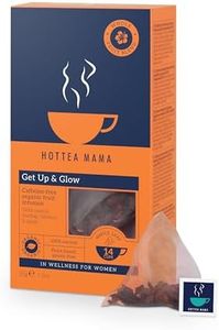 HOTTEA MAMA Get Up and Glow organic fruit tea is a caffeine-free boost of hibsicus and tropical fruit energy. Designed as a pregnancy tea, or just as an afternoon boost, its a customer favourite | 14 x organic whole leaf tea pyramids per box.