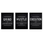 3 Pieces Inspirational Canvas Wall Art Grind Hustle Execution Print Posters Motivation Entrepreneur Positive Quotes Painting Picture Wall Decor for Home Bedroom Living Room (12" x 16"×3PCS, Unframe)