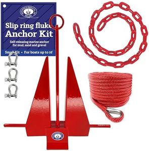 Greenfield Complete Boat Anchor Kit (Up to 16' and 24' Sizes) Comes with Fluke Anchor, Anchor Chain, Anchor Rope, Shackles. Red Coated Fluke Kit. Boat Accessories Marine
