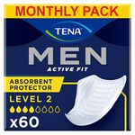 TENA Men Absorbent Protector Incontinence Pads, Level 2, 60 Incontinence Pads (10 x 6 packs) for Men of All Ages, Cup-Shaped for Medium Bladder Weakness, Urine Leakage and Drips