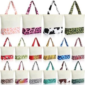 Abbylike 16 Pack Canvas Tote Bags Bulk 18.5 x 15 Inch Reusable Grocery Bags Animal Print Heavy Duty Canvas Shopping Bags Canvas Beach Bag Fashionable for Sublimation Crafts, DIY Your Creative Designs, As Pictures Show