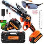 Zeeksaw Mini Chainsaw Cordless 6 Inch, Super Powerful Hand Saw Battery Powered, 1 Hour Run-Time Electric Chainsaw, Tool-Free Install & Carry Box, Small Handheld Chainsaw for Wood Cutting Tree Trimming