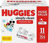 Baby Wipes, Huggies Simply Clean, UNSCENTED, Hypoallergenic, 11 Flip Top Packs, 704 count (Packaging may vary)