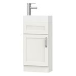 BELOFAY Crawley White 400mm Floor Standing Bathroom Vanity Unit With Basin - Laquered Cloakroom Vanity Unit with 1 Tap Hole Ceramic Basin and Soft Close Hinges. (FREE WASTE INCLUDED)