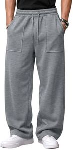 EFAN Mens Wide Leg Sweatpants Baggy Pants with Patch Pockets Dark Grey M