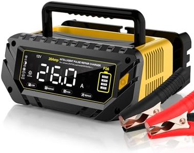 26 AMP Car Battery Charger, 6V/12V/24V Lead-Acid, Lithium, LiFePo4 Smart Battery Charger, Large Screen Trickle Charger, Fully Automatic Chargers and Maintainer for Car, Motorcycle, Lawn Mower