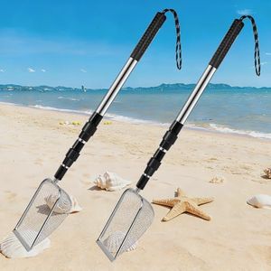 2Pcs Shark Tooth Sifter, Upgraded Sand Sifter Set for Beach, Effortless Angled Design Sand Shovel, 41.2In Adjustable Handle, Reinforced Head, Shark Teeth Dipper for Kids Adults to Collecting Shells